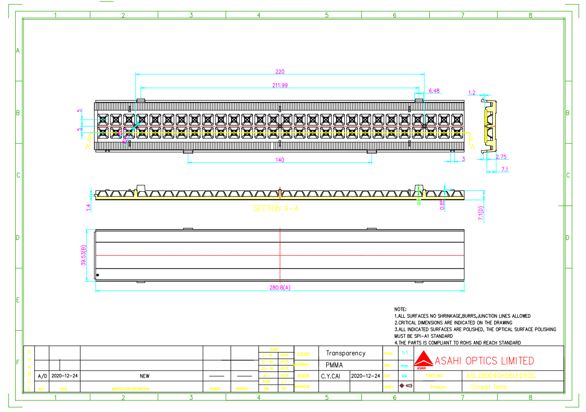 LED Linear Lights Optics Compatible With Versatile LEDs Drawing