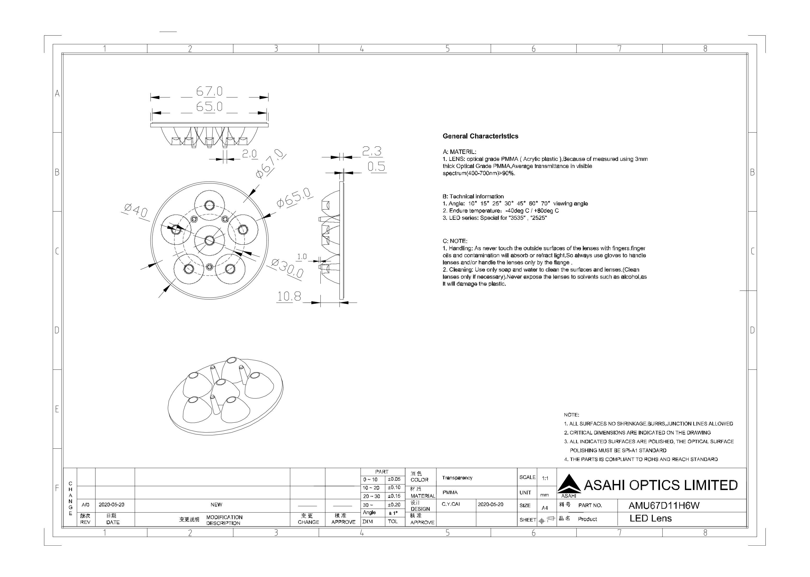Asahi Optics AMU67D13H6W Drawing