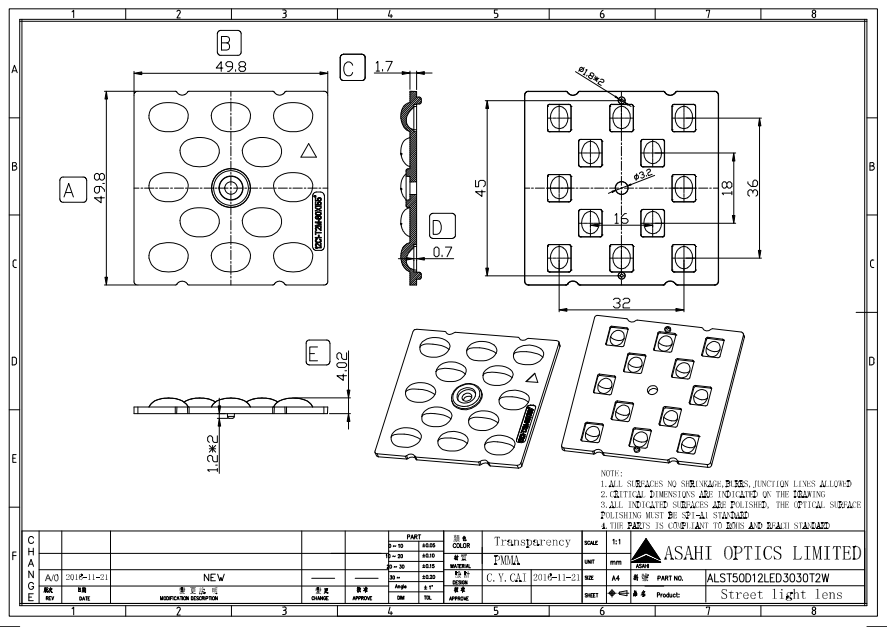 12LED TypeII medium 3030 Street Lighting Lens Drawing