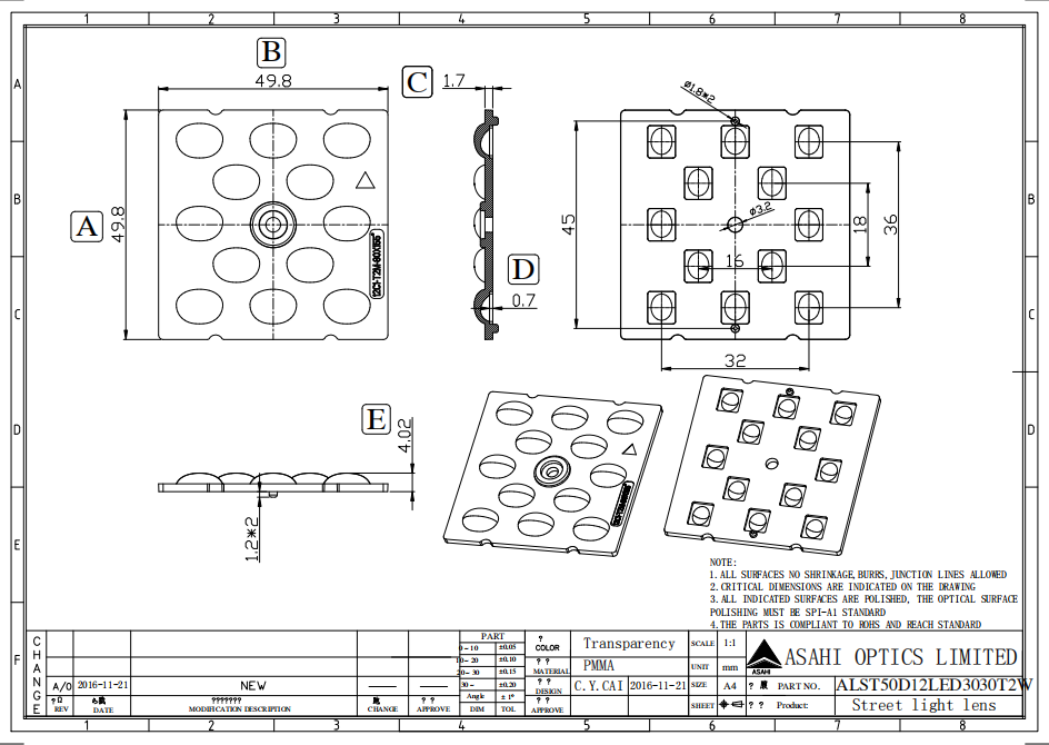 12LED lens TYPEIII Medium 3030LED for street light Drawing