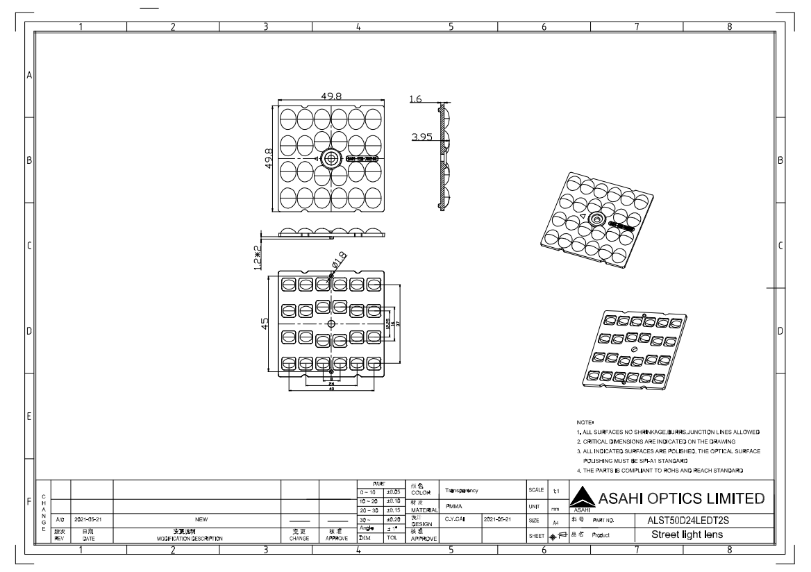 24LED Street Light Optics 3030LED T2 Short Beam Drawing