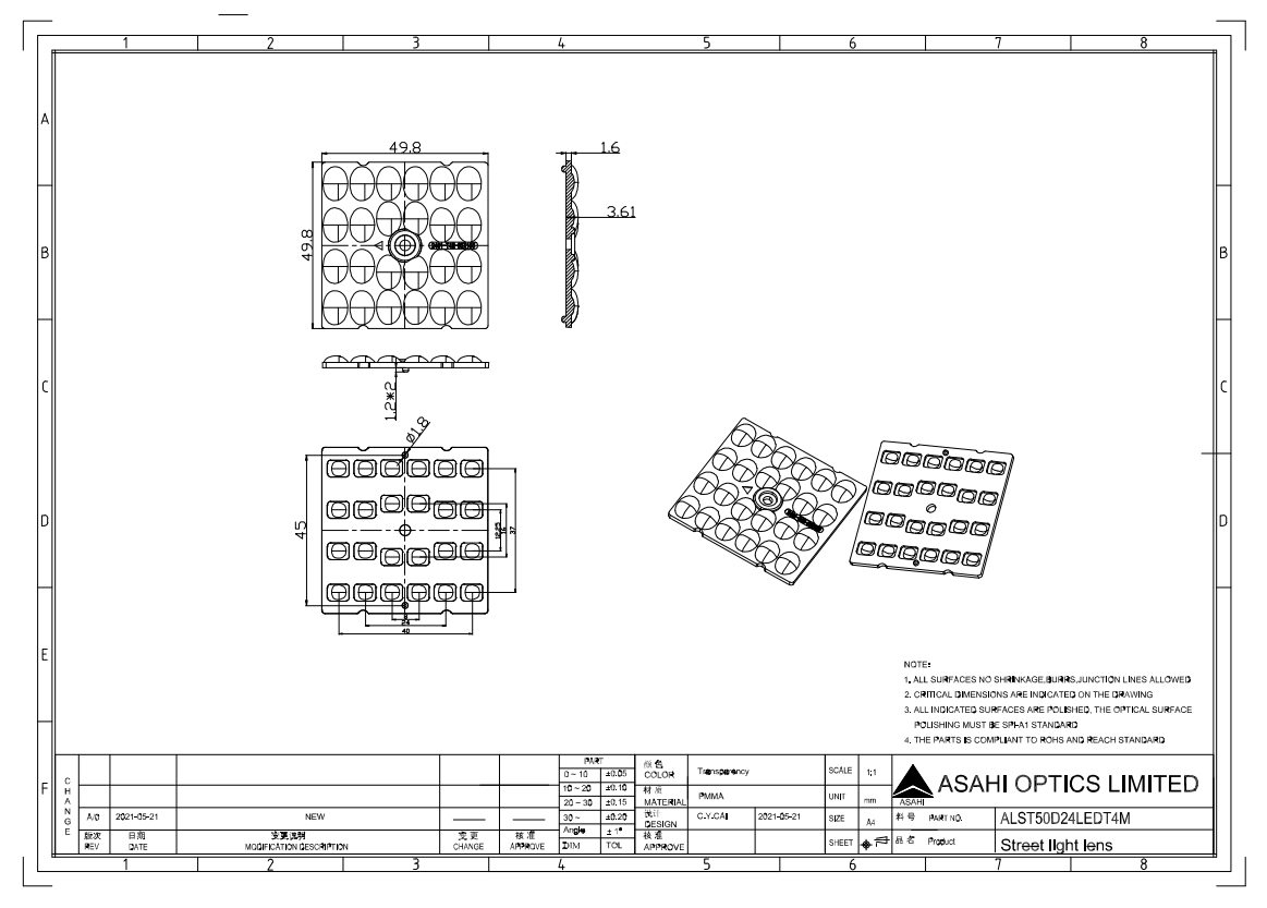 24x1 3030LED T4 Very Short Car Park Lighting Optics Drawing