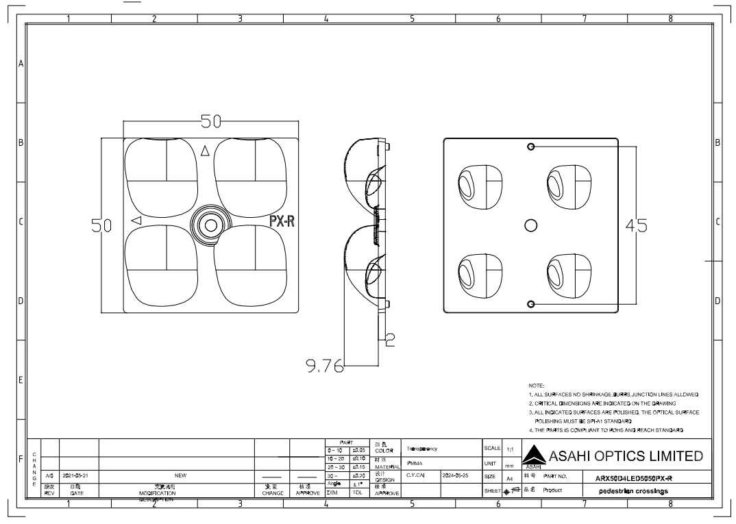 2x2 lens for pedestrian crossing road lighting Drawing