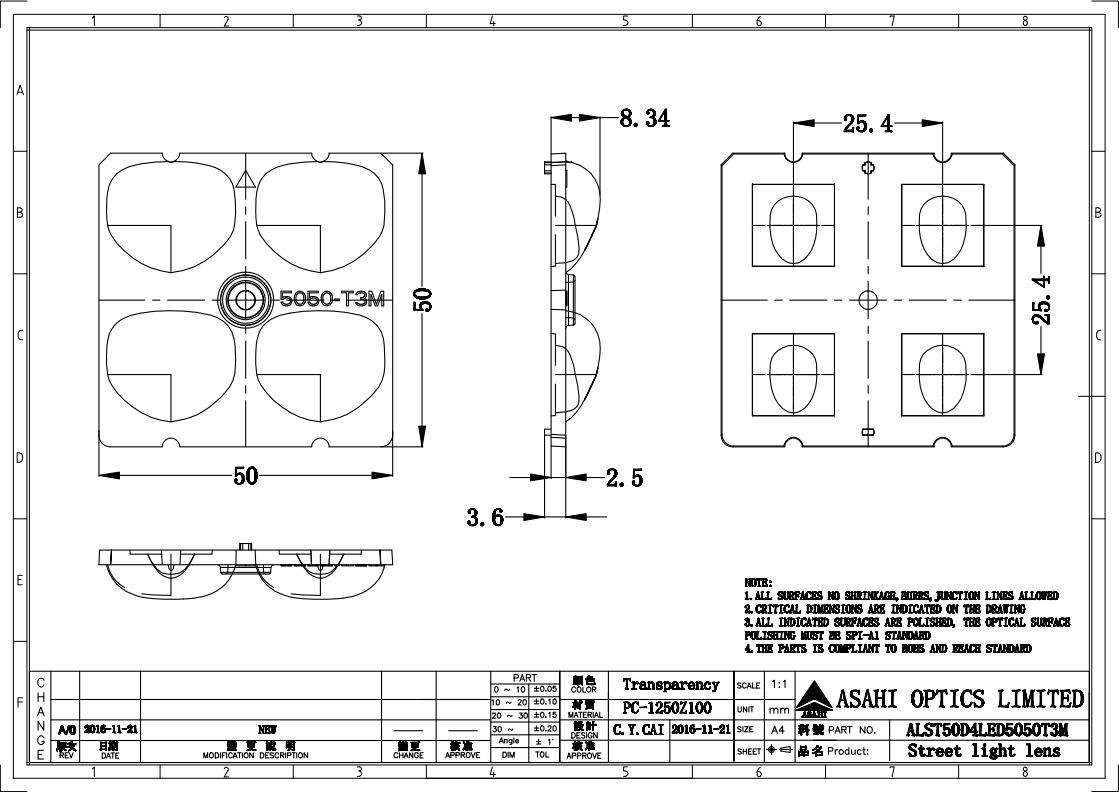 5050LED TypeIII M Street Light Lens Wide Asymmetric Beam Drawing