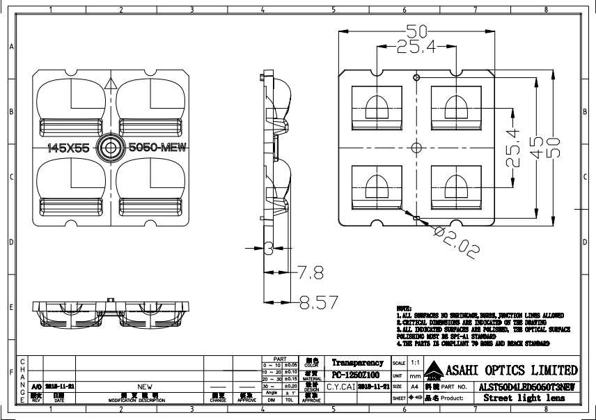 5050LED TypeIV Low Glare Area Illumination Optics Lens Drawing