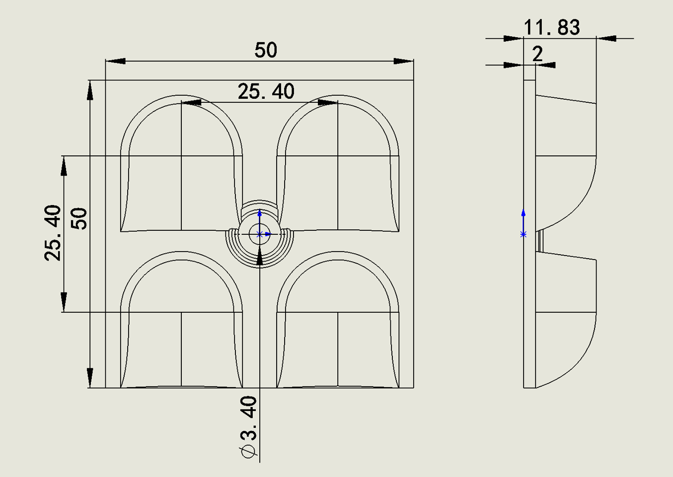 High Performance 2x2 Lens for Russia Railway Lighting Drawing