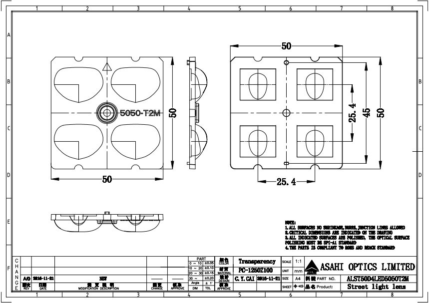 TypeII Medium 5050LED Efficient Roadway Lighting Lens Drawing