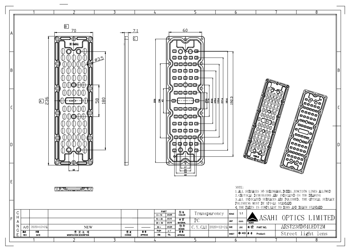 64 Leds In 1 Optical Lens T2M for street lighting Drawing