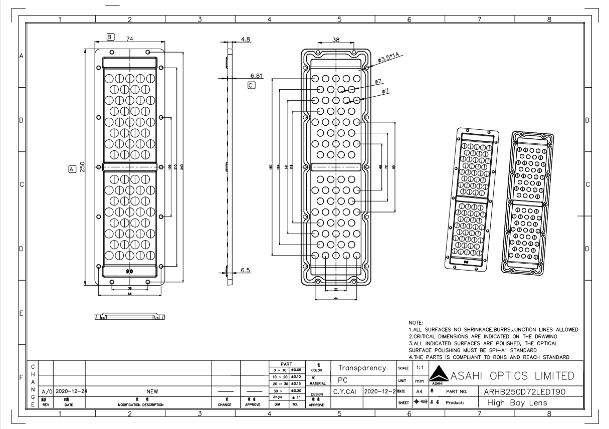 Flood Lighting 72LED Lens 3030LED 90 Degree Drawing