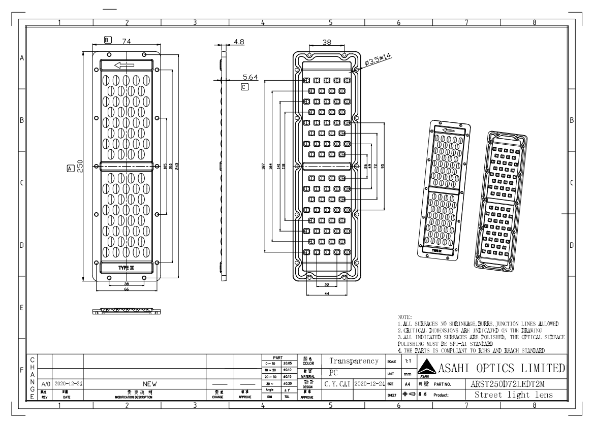Mid Power 72 Led Street Lighting Lens 3030LED TYPE II Drawing