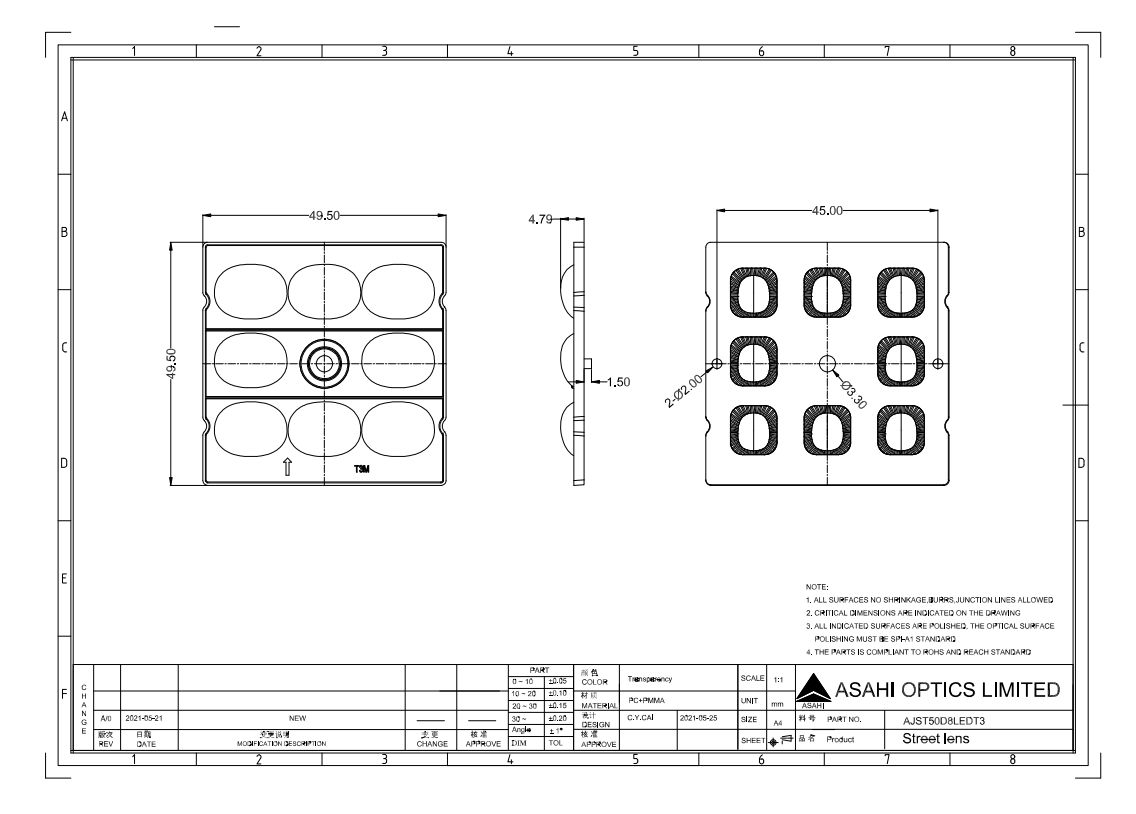 8LEDs lens 5050 T3M for street lighting Drawing