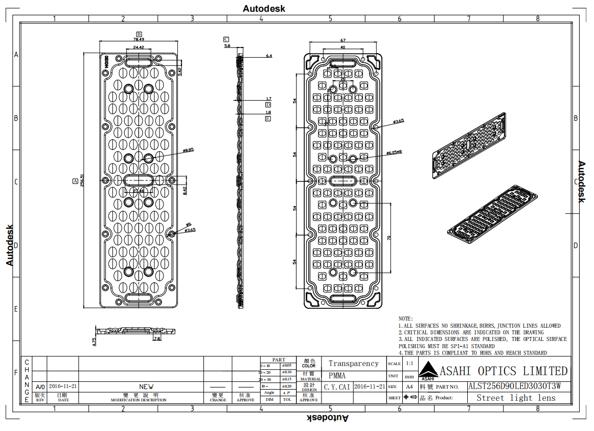 90LED lens module 3030LED for street light beam TYPEIII Medium drawing