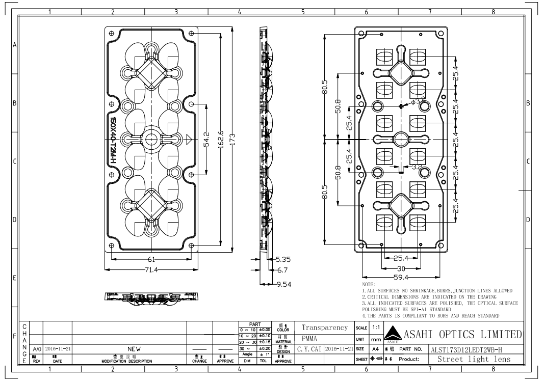 3535LED 2x6 Zhaga Streets Lens T2M Horizontal Direction Drawing