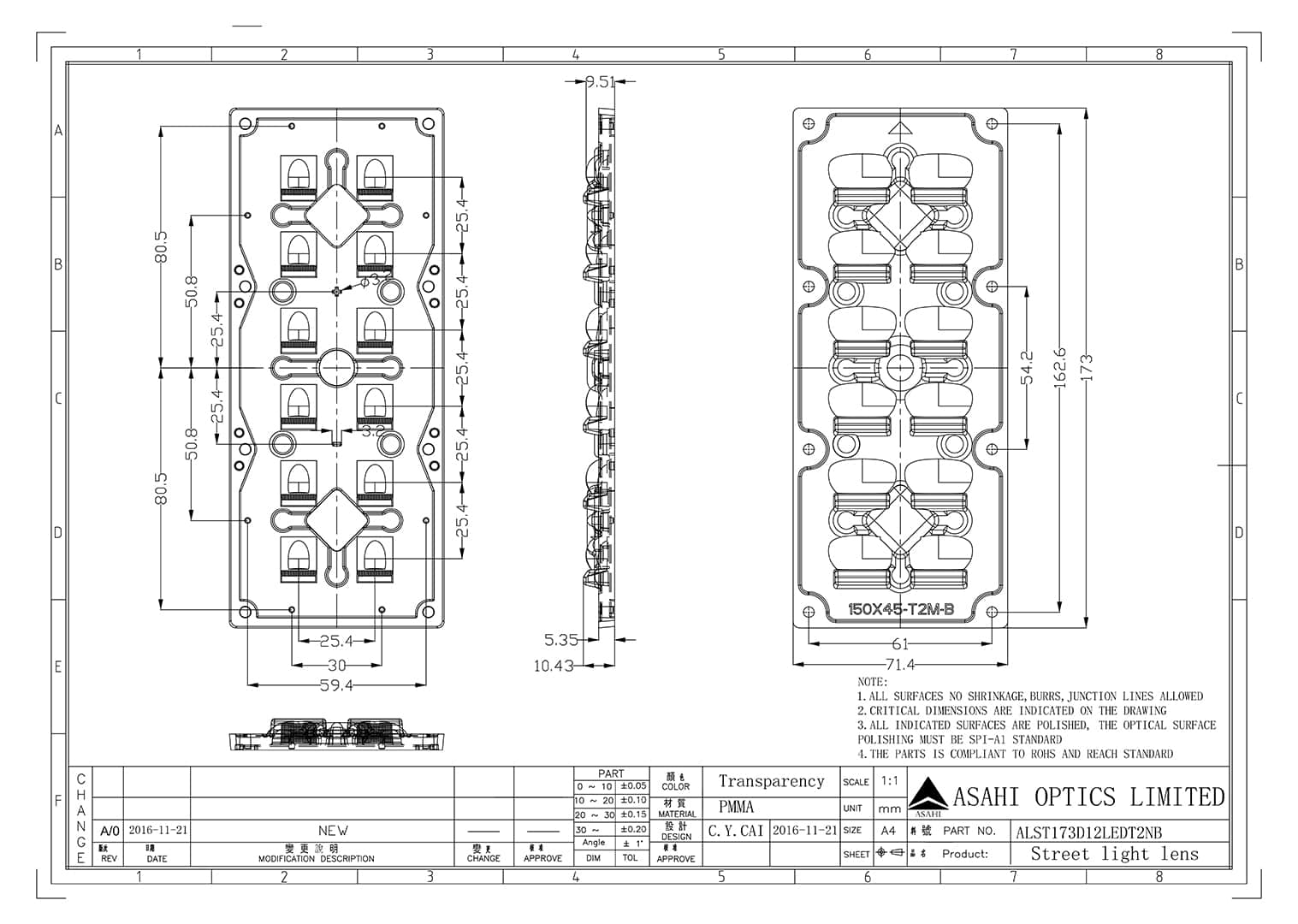 ASAHI OPTICS ALST173D12LEDT2NB H Drawing