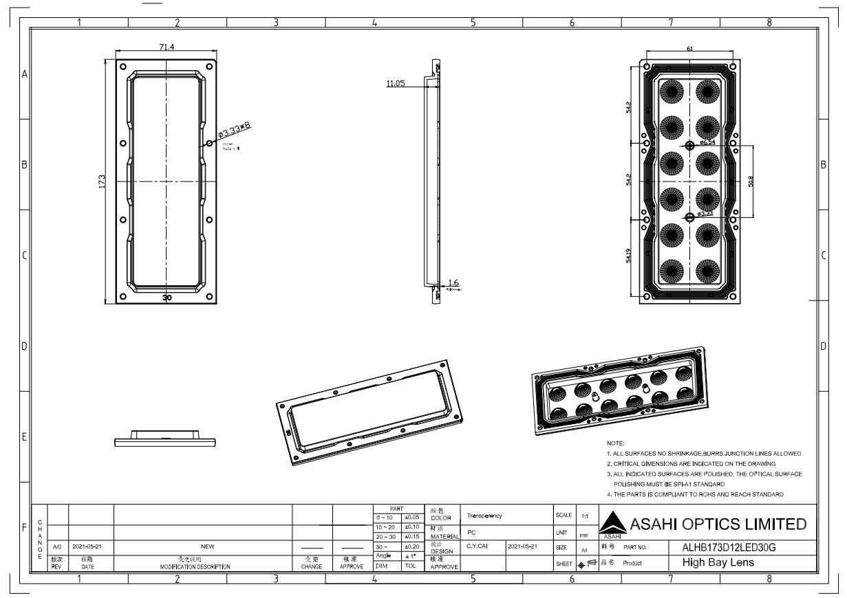 IP66 5050LED Arena Floodlighting Lens With IP Gasket Drawing