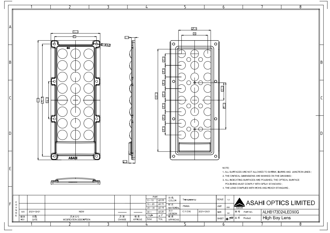 3x8 Arrays IP66 90deg 5050LED Field Illumination Lens Drawing
