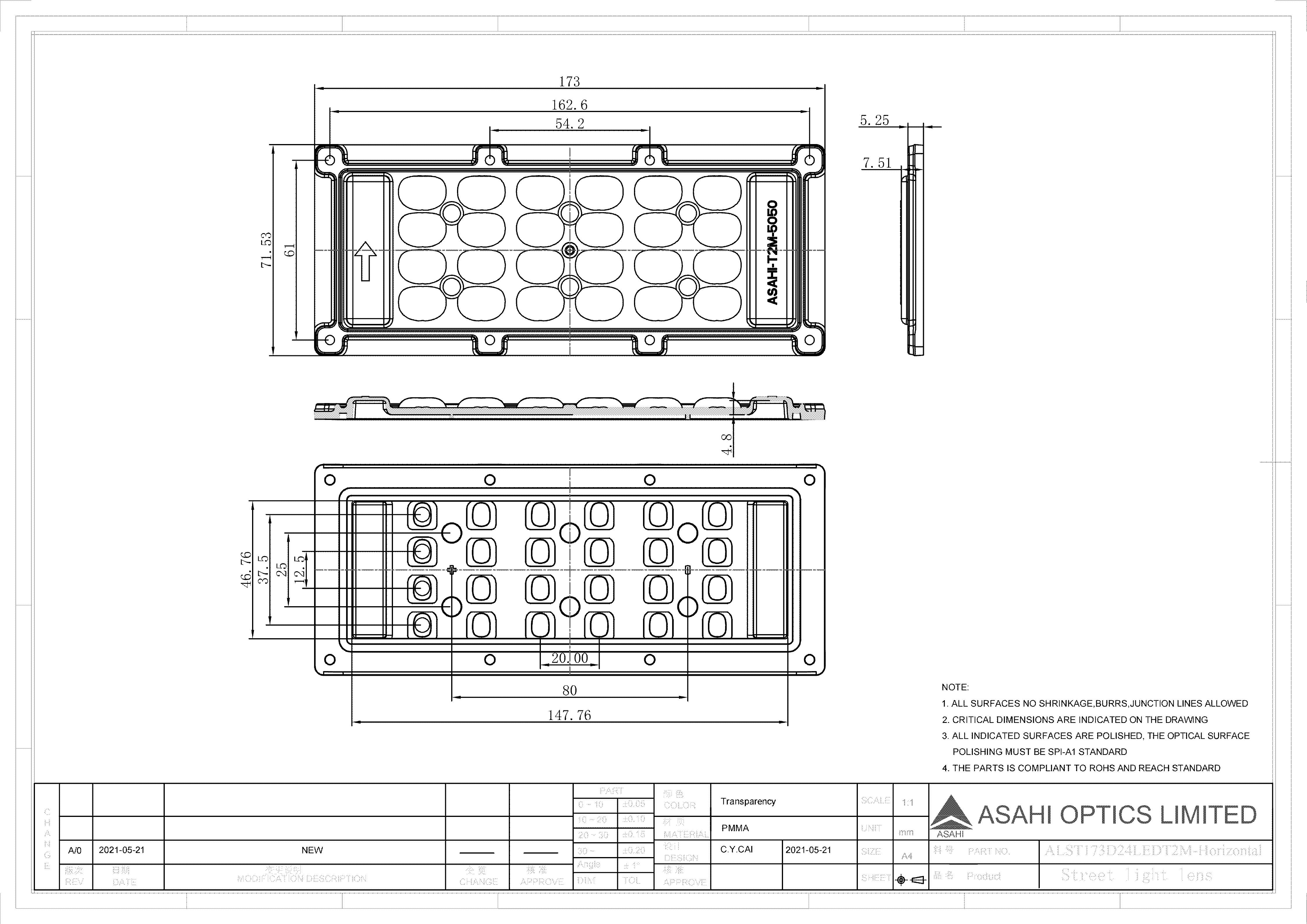 ASAHI ASAHI OPTICS ALST173D24LEDT2M H Drawing