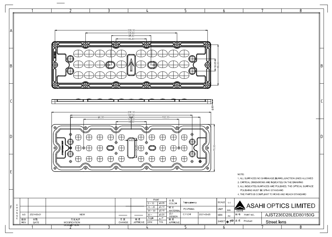 28LEDs lens for Street lighting 80x150° Drawing