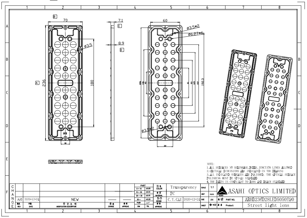 28in1 90degree IP66 5050LED Industrial Lighting Lens Drawing