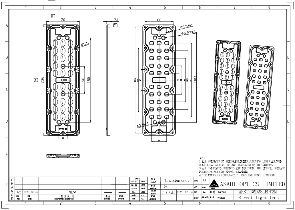 TypeII Medium IP66 28in1 Outdoor Street Lighting Lens Drawing