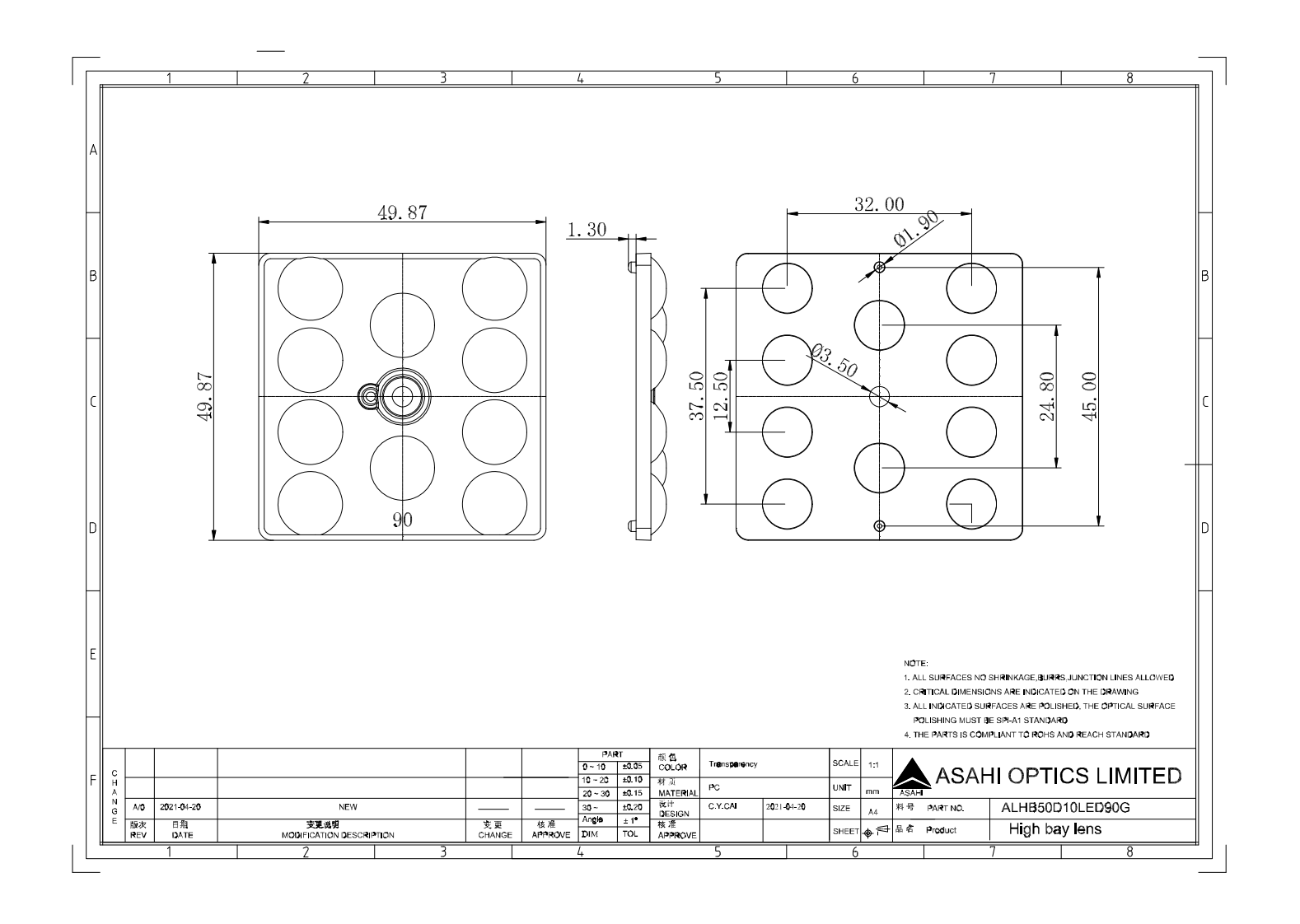 ALHB50D10LED90G Drawing