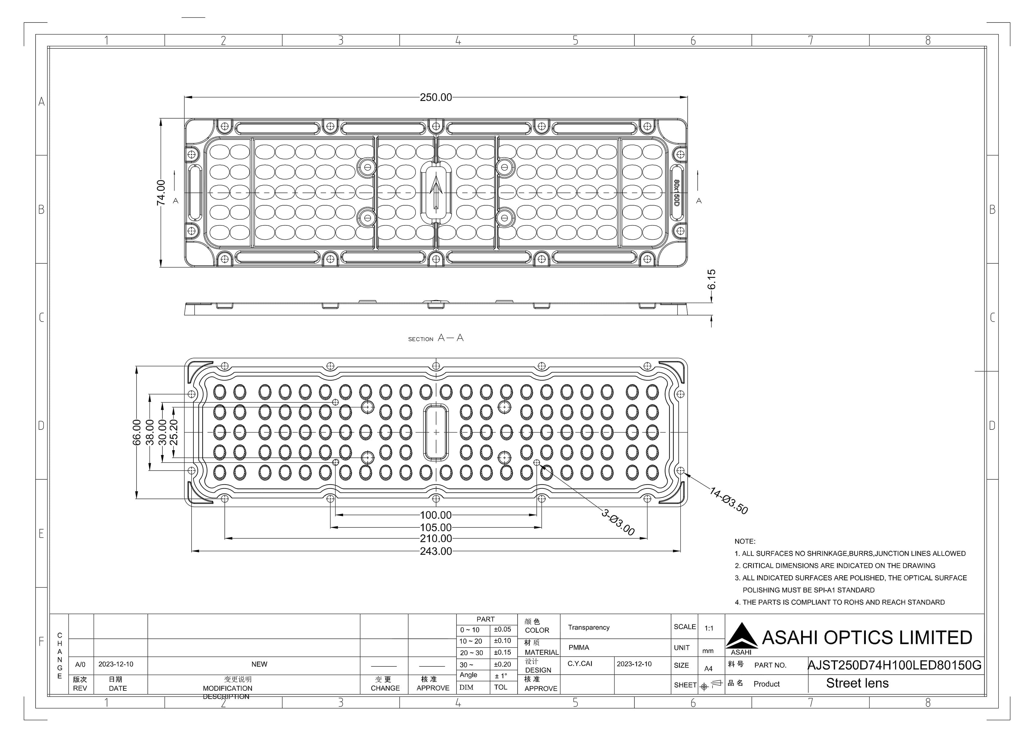 AJST250D74H100LED80150G 2D Drawing