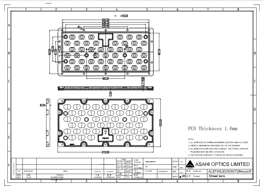 46LEDs LENS for Street Lighting T2M   Drawing