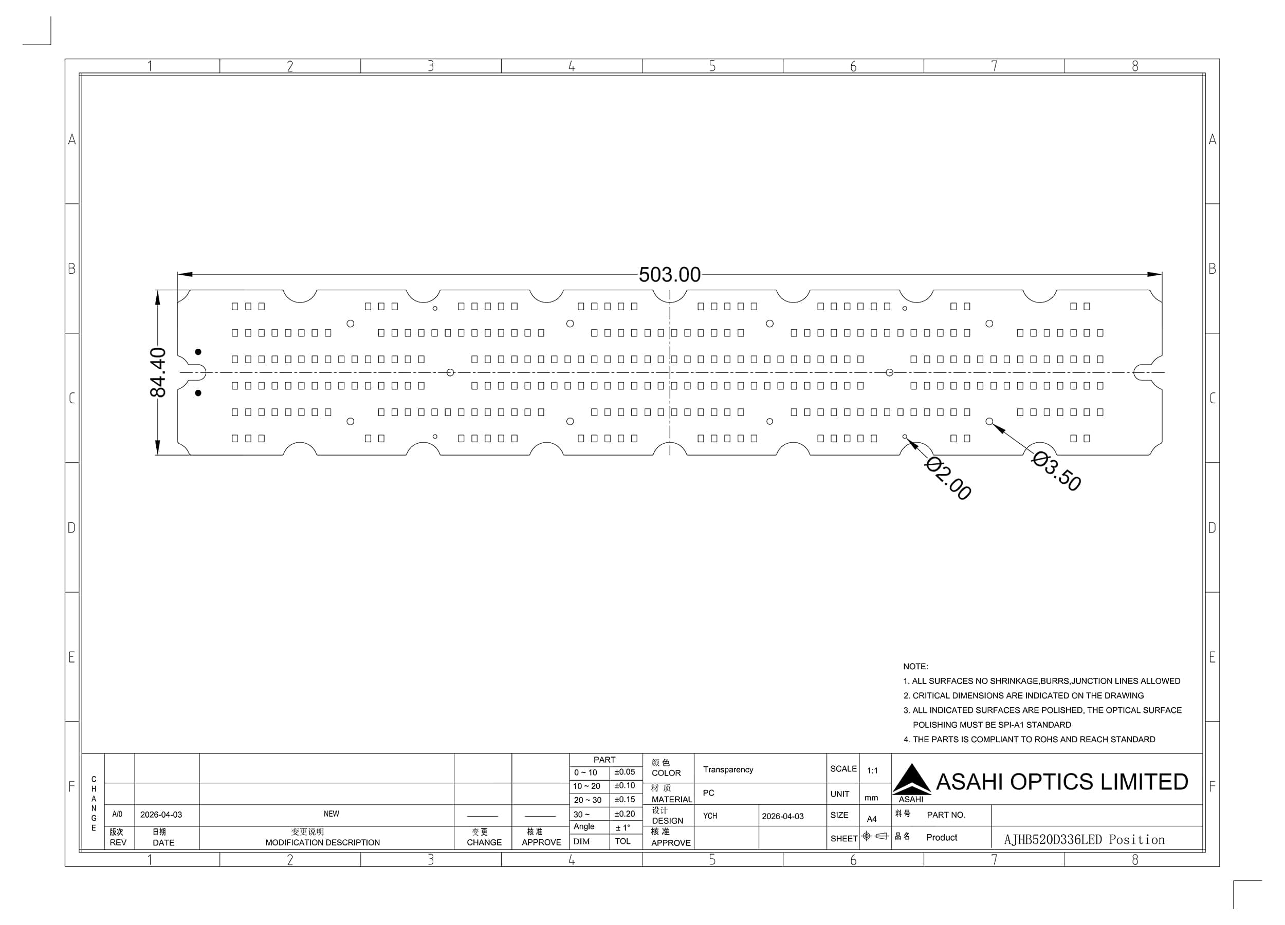 AJHB520D336LED Position Drawing