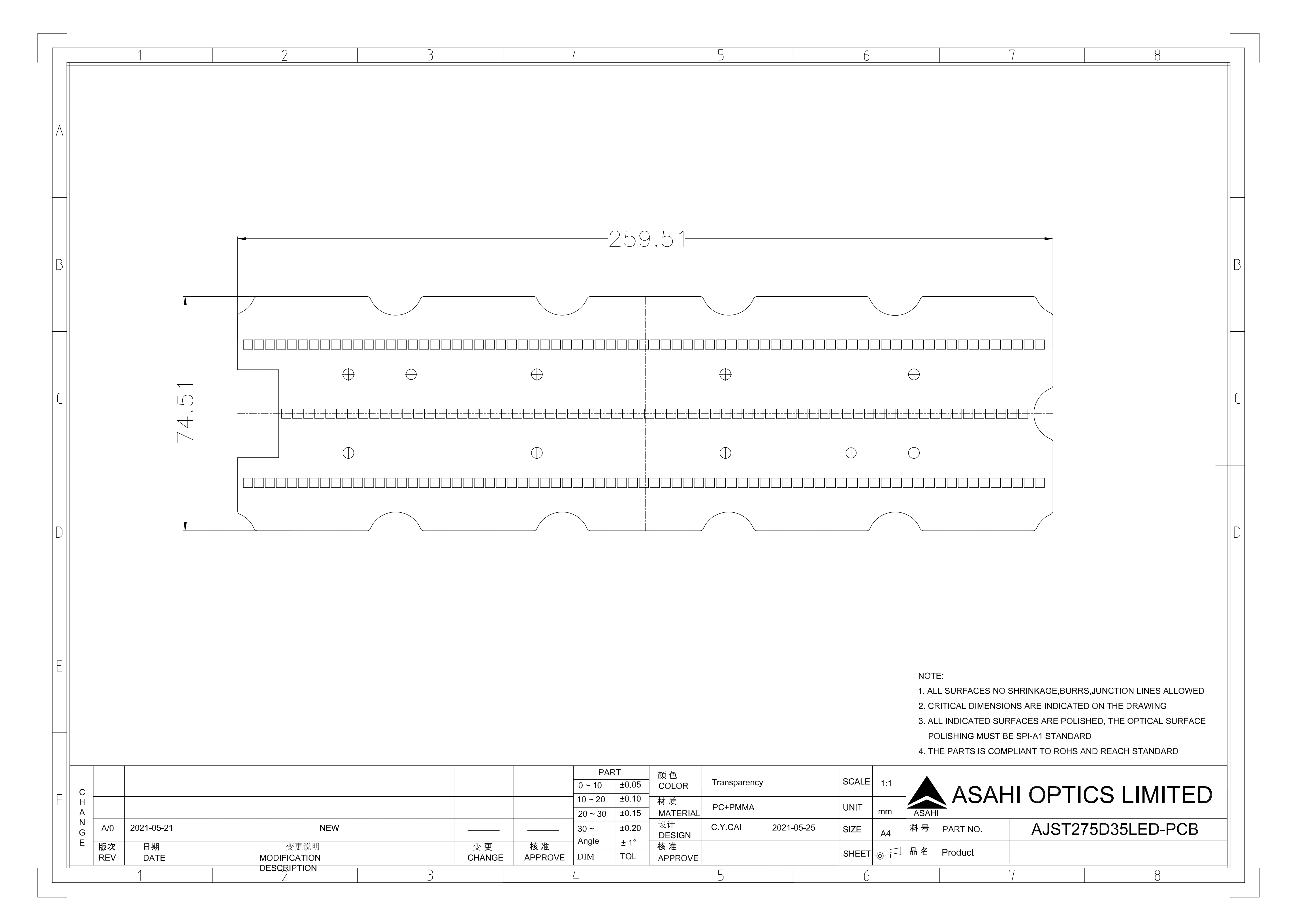 Asahi AJST275D35LED PCB Drawing