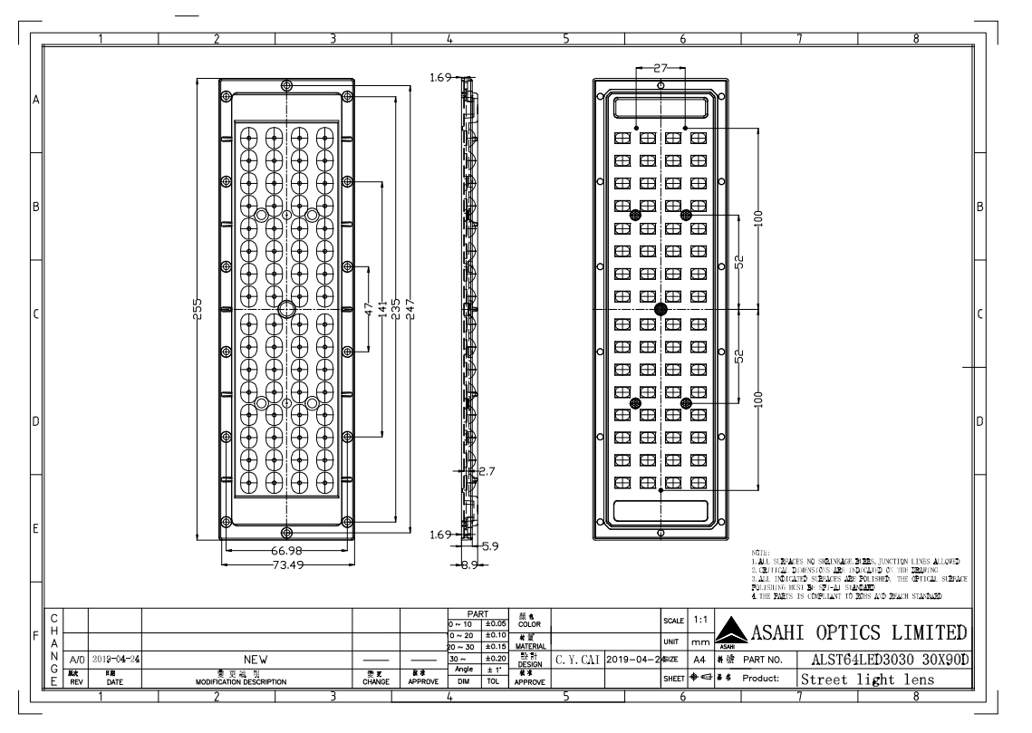 64LEDs lens 30°x90° 3030 LED for High Bay lighting Drawing