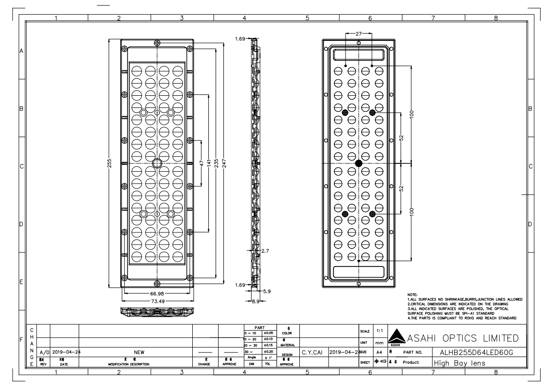 64LEDs lens 60° 3030 LED for High Bay light Drawing