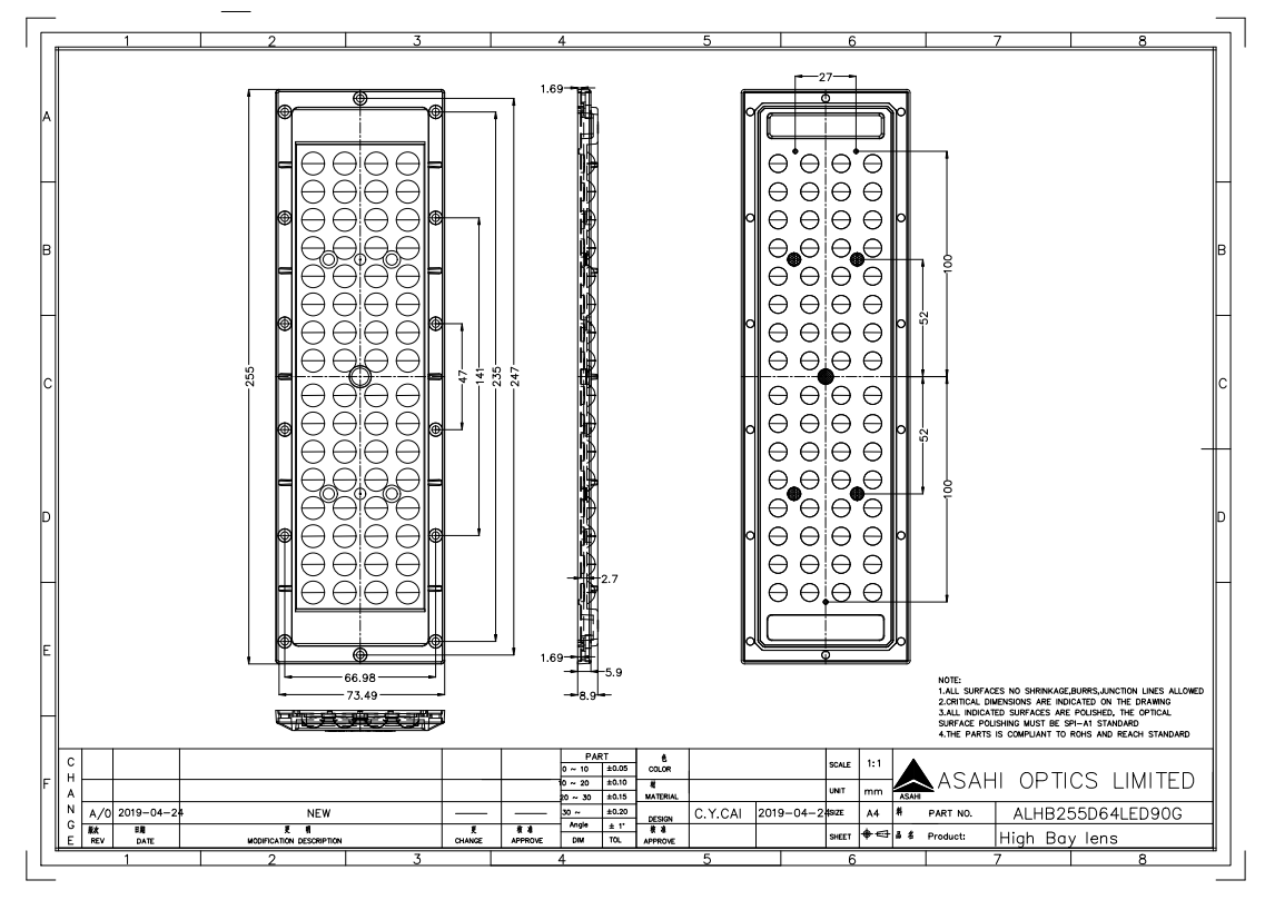 64LEDs lens 90° 3030 LED for High Bay light Drawing
