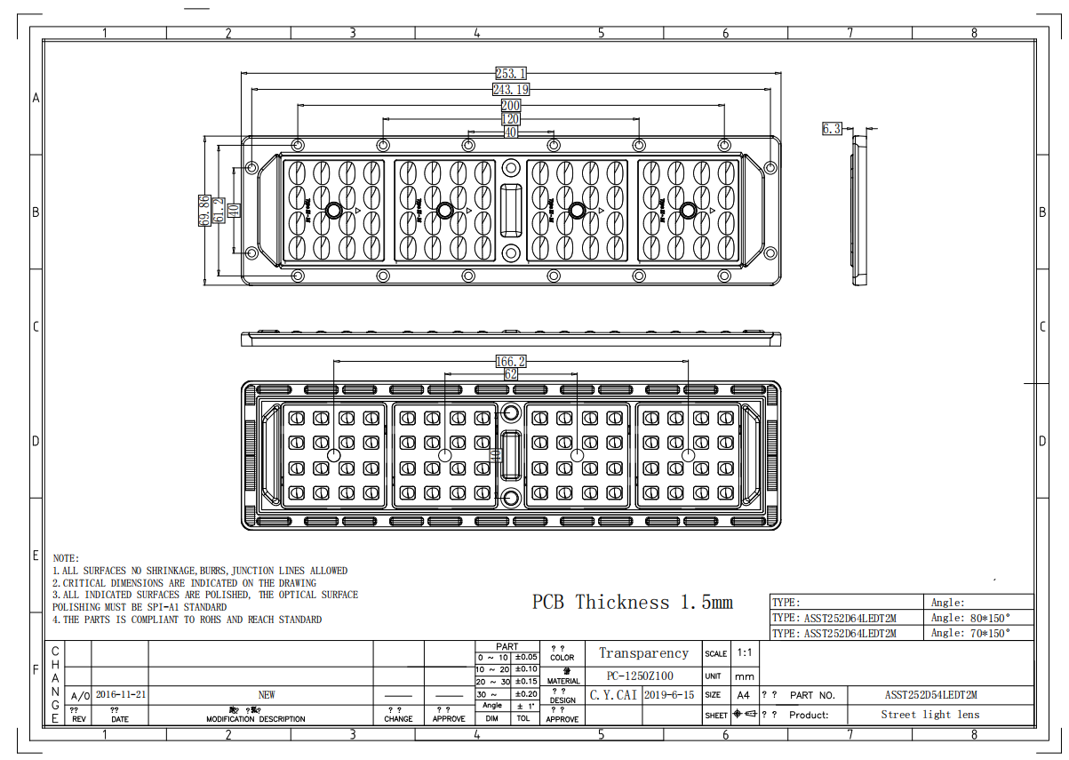 255mm 64 in 1 LED LENS TYPE II Drawing
