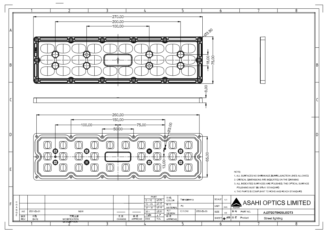 28LEDs LENS for Street Lighting T3M Drawing