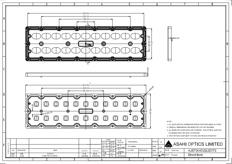 304mm Dia LED Highway lighg len T3 Beam angle drawing