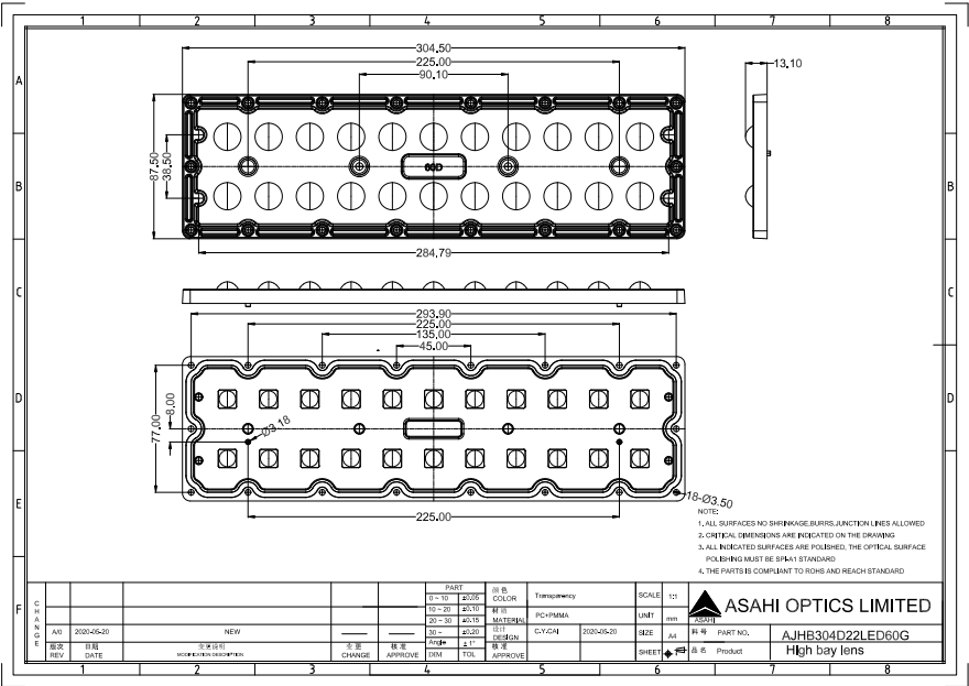 60degree 22in1 modul lens for high bay lighting drawing