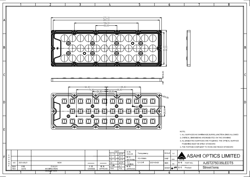 35 in1 lens Type V beam for area lighting compatibile with 5050LED drawing