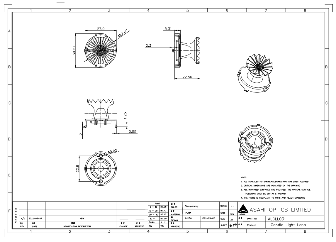 300° Wide Angle Lens for 28353030 LED   Perfect for candle Lighting drawing