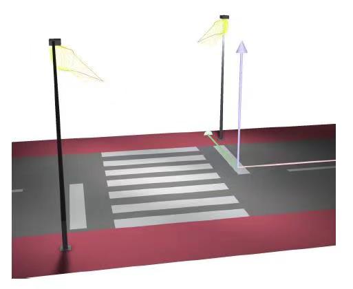 Pedestrian crossing lighting optical lens or crosswalk lens with a double asymmetric optical design